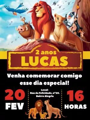 Convite Aniversário Rei Leão com Personagens para Editar Online