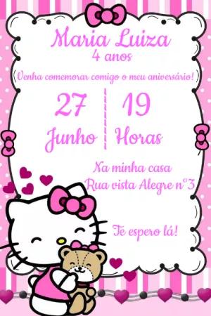 Convite Aniversário Hello Kitty para Editar Online