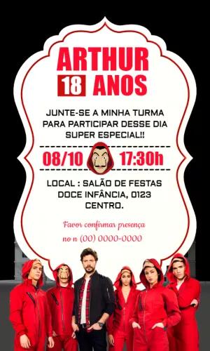 Convite de Aniversário La Casa de Papel para Editar Online