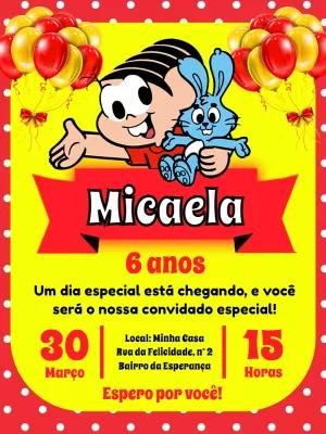 Convite Aniversário Turma da Mônica com Mônica para Editar Online
