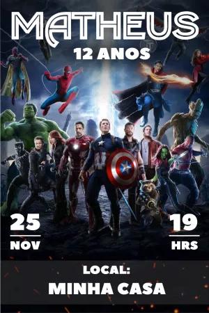 Convite Aniversário Vingadores com Heróis para Editar Online