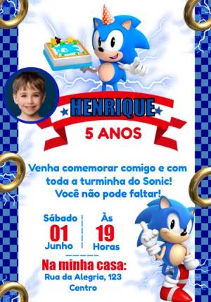Convite Aniversário Sonic com Foto para Editar Online