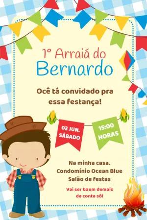 Convite Aniversário Festa Junina com Menino para Editar Online