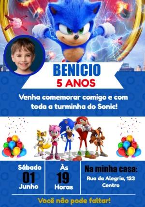 Convite de Aniversário Sonic com Foto para Editar Online