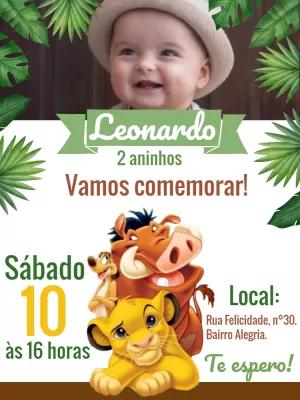 Convite Aniversário Rei Leão com Foto para Editar Online