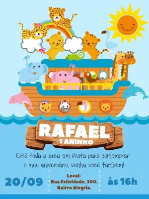 Convite Aniversário Arca de Noé com Animais para Editar
