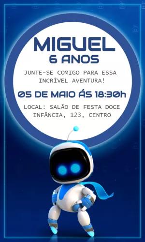 Convite de Aniversário Astro Bot para Editar e Enviar