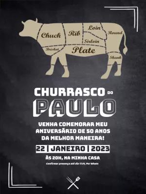 Convite de Aniversário Churrasco Rústico para Editar Online