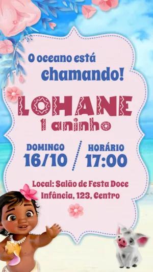 Convite Aniversário Moana Baby para Editar e Imprimir
