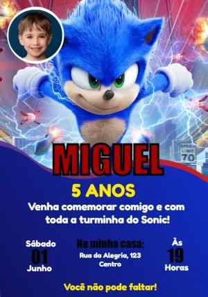 Convite de Aniversário Sonic com Foto para Editar Online