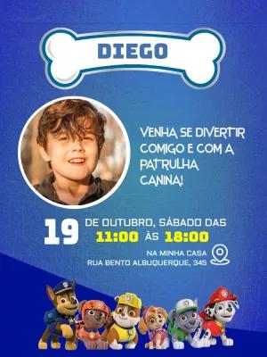 Convite de Aniversário Patrulha Canina com Foto para Editar Online