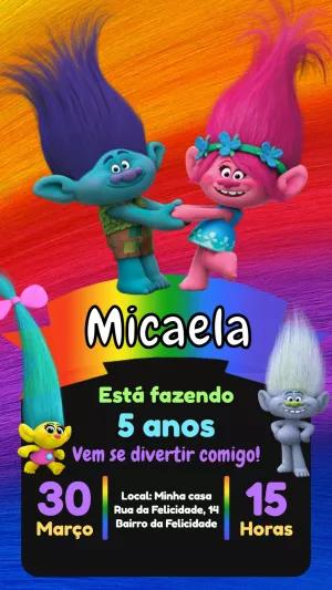 Convite Aniversário Trolls com Poppy e Branch para Editar Online