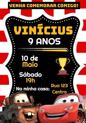 Convite de Aniversário Carros com Relâmpago McQueen para Editar