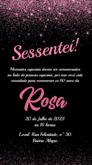 Convite Aniversário 60 Anos Glitter Rosa para Editar Online
