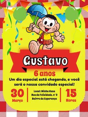 Convite Aniversário Cascão Turma da Mônica para Editar Online