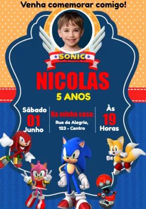 Convite Aniversário Sonic com Foto para Editar Online