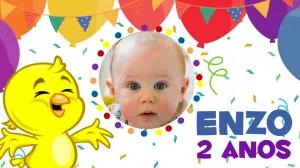 Painel de Aniversário Pintinho Amarelinho com Foto para Editar