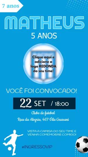 Convite de Aniversário Futebol para Editar com Logo do Time