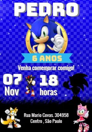 Convite de Aniversário Sonic para Editar Online e Imprimir