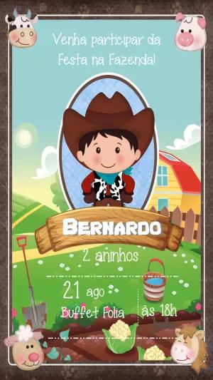 Convite Aniversário Fazendinha Menino para Editar Online