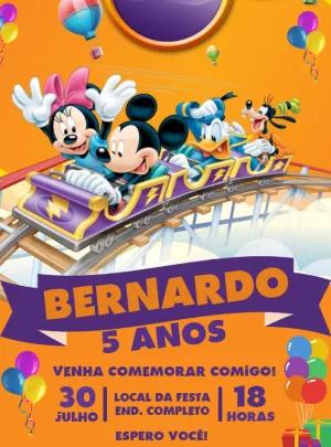 Convite Aniversário Turma do Mickey Parque Diversões para Editar