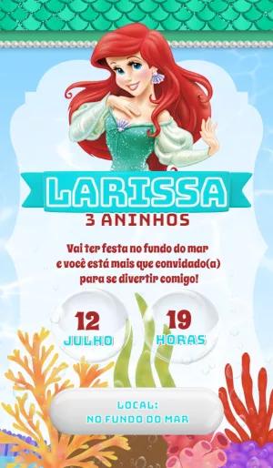Convite de Aniversário A Pequena Sereia Ariel para Editar