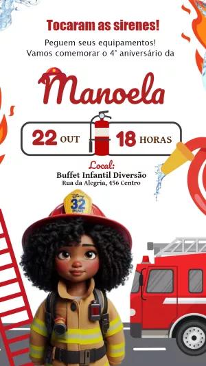 Convite de Aniversário Bombeira Menina para Editar Online