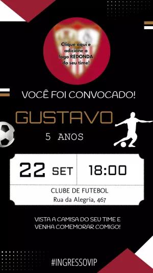 Convite Aniversário Futebol Ingresso VIP para Editar Online