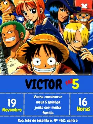 Convite de Aniversário One Piece com Personagens para Editar Online