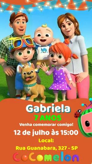 Convite de Aniversário Cocomelon com Personagens para Editar