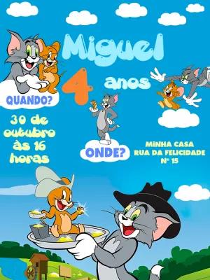 Convite de Aniversário Tom e Jerry para Editar Online