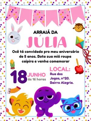Convite Aniversário Festa Junina Bolofofos para Editar Online