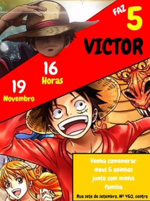 Convite Aniversário One Piece com Personagens para Editar