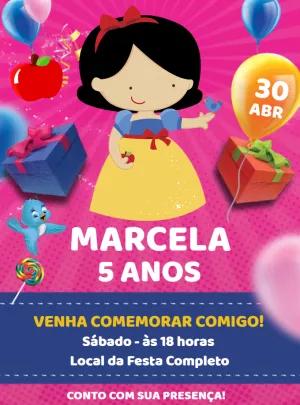 Convite Aniversário Branca de Neve Cute para Editar Online