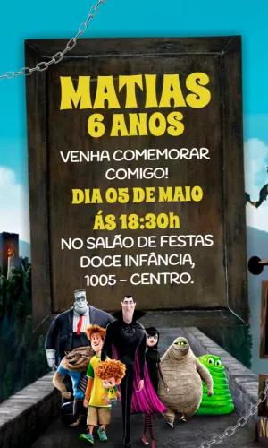 Convite Aniversário Hotel Transilvânia com Personagens para Editar
