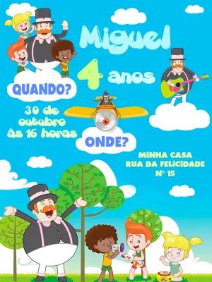 Convite Aniversário Mundo Bita com Personagens para Editar Online