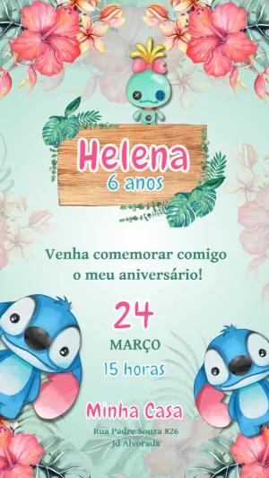 Convite Aniversário Stitch Tropical para Editar Online