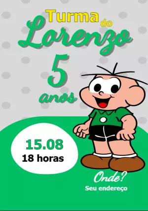 Convite de Aniversário Cebolinha Turma da Mônica para Editar