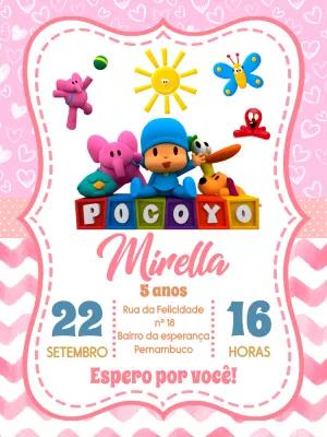 Convite Aniversário Pocoyo Rosa para Editar Online