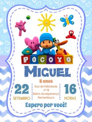 Convite de Aniversário Pocoyo e Turma para Editar Online