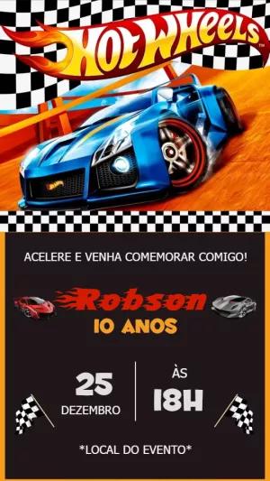 Convite de Aniversário HotWheels com Carros para Editar Online