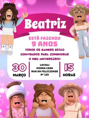 Convite de Aniversário Roblox Menina para Editar Online
