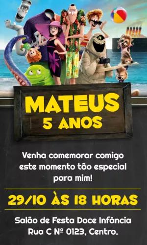 Convite de Aniversário Hotel Transilvânia com Personagens para Editar