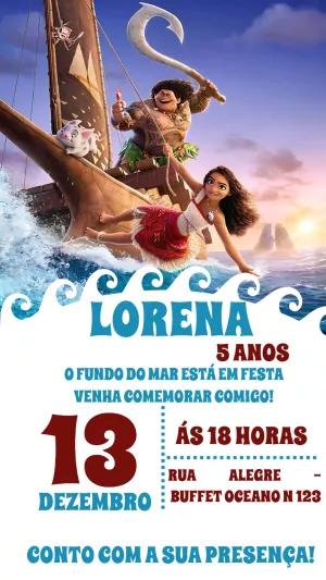Convite de Aniversário Moana com Personagens para Editar Online