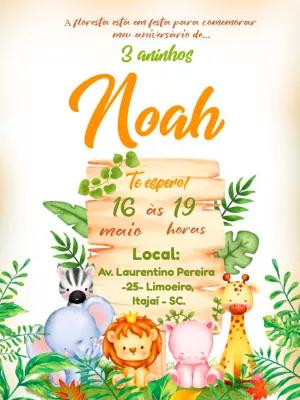 Convite de Aniversário Safari Aquarela para Editar Online