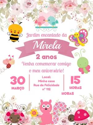 Convite Aniversário Jardim Encantado com Insetos para Editar