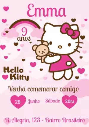 Convite de Aniversário Hello Kitty para Editar Online