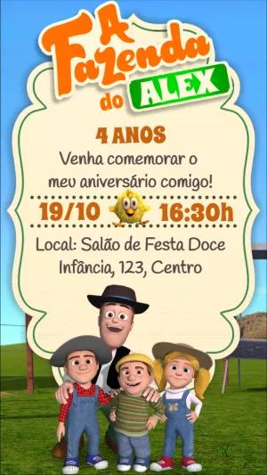 Convite Aniversário Fazenda do Zenon com Personagens para Editar