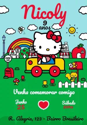Convite de Aniversário Hello Kitty para Editar Online