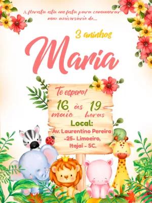 Convite Aniversário Safari Aquarela com Bichinhos para Editar